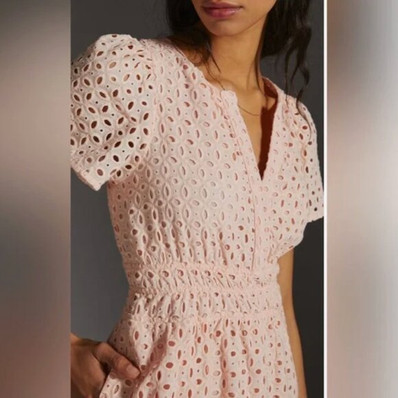 Anthropologie Pink The Somerset Eyelet Edition Tiered Mini Dress Size Medium - Picture 9 of 9